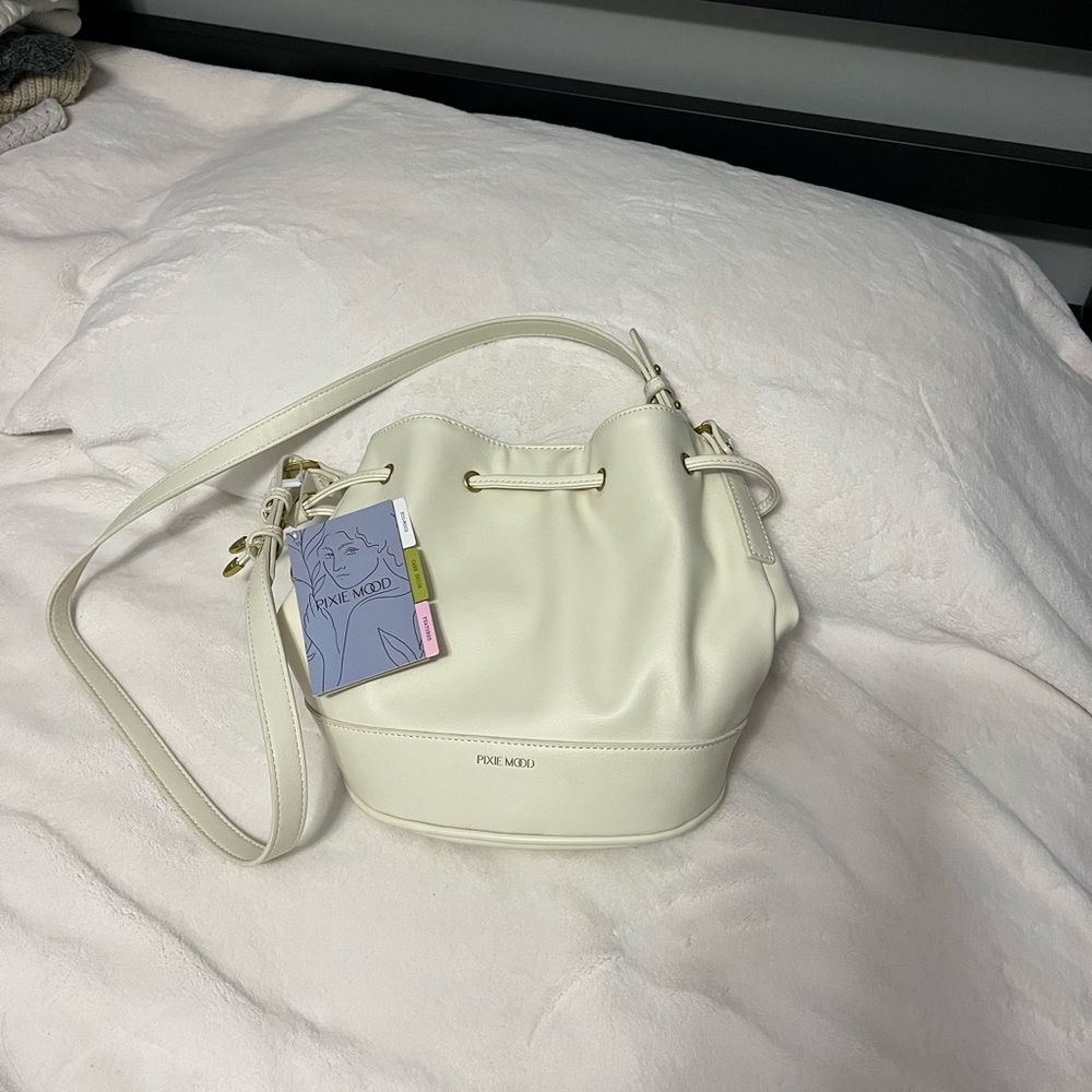Pixie Mood Cream Bucket Bag with Gold Accents